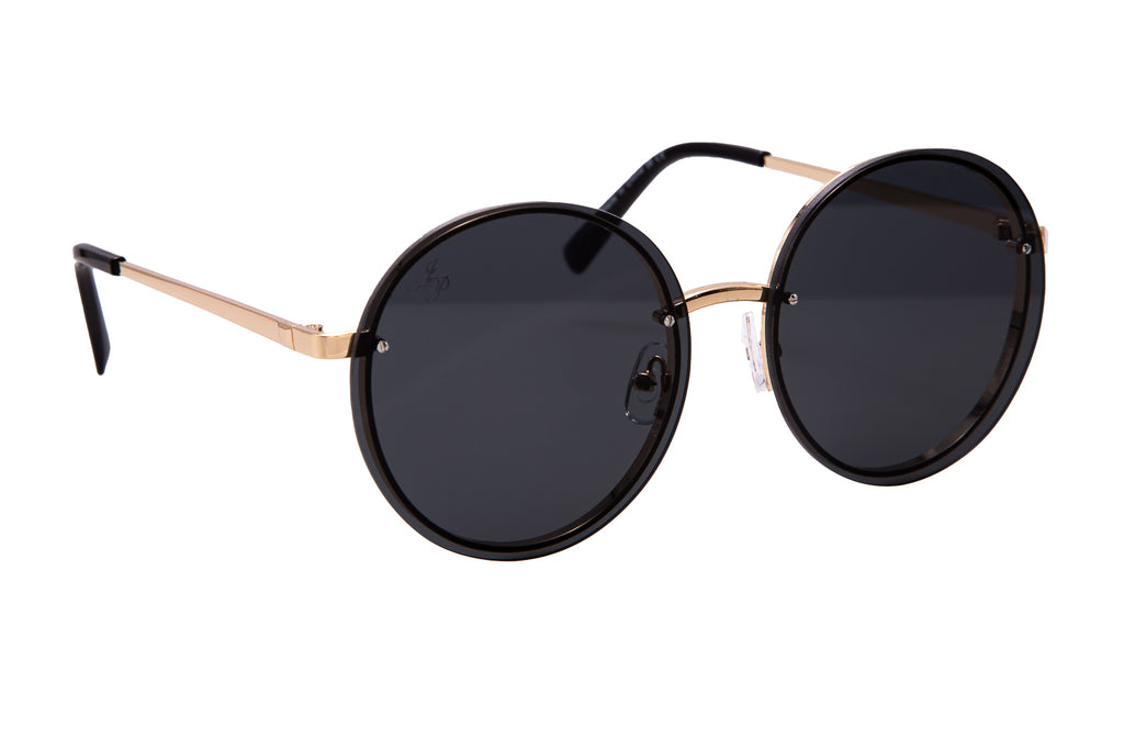 GOLD ROUND FRAME WITH BLACK LENSES