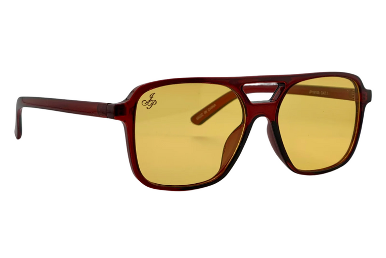 RED AVIATOR FRAME WITH YELLOW LENSES