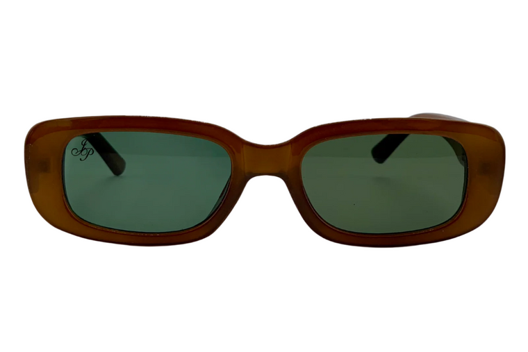 BROWN RECTANGLE FRAME WITH GREEN LENSES