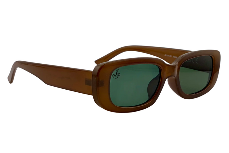 BROWN RECTANGLE FRAME WITH GREEN LENSES