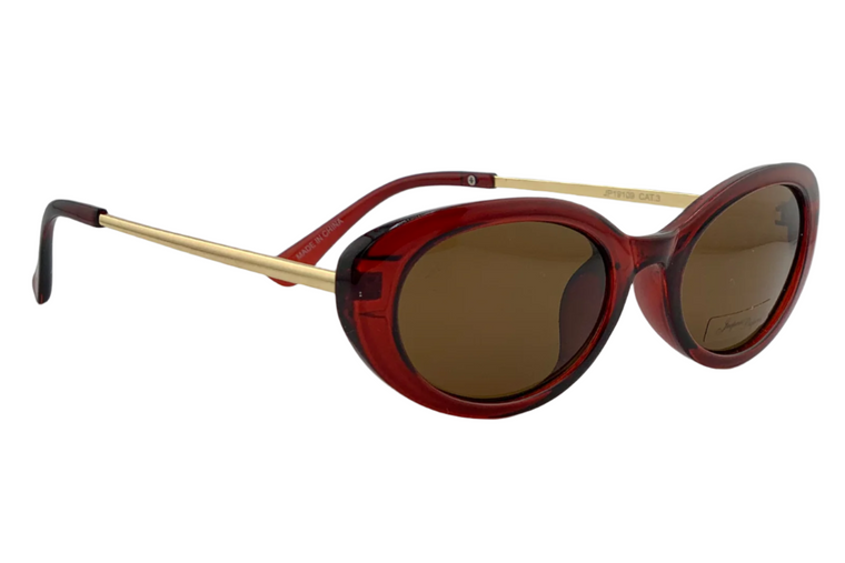 RED OVAL FRAME WITH BROWN LENSES