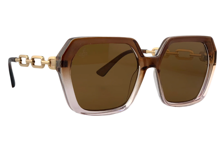 BROWN/CLEAR HEXAGON FRAME WITH BROWN LENSES